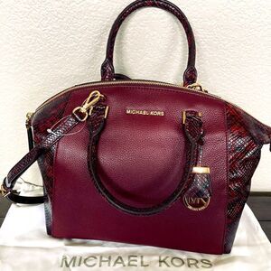 Michael Kors Burgundy Red Python Snake Handbag Satchel